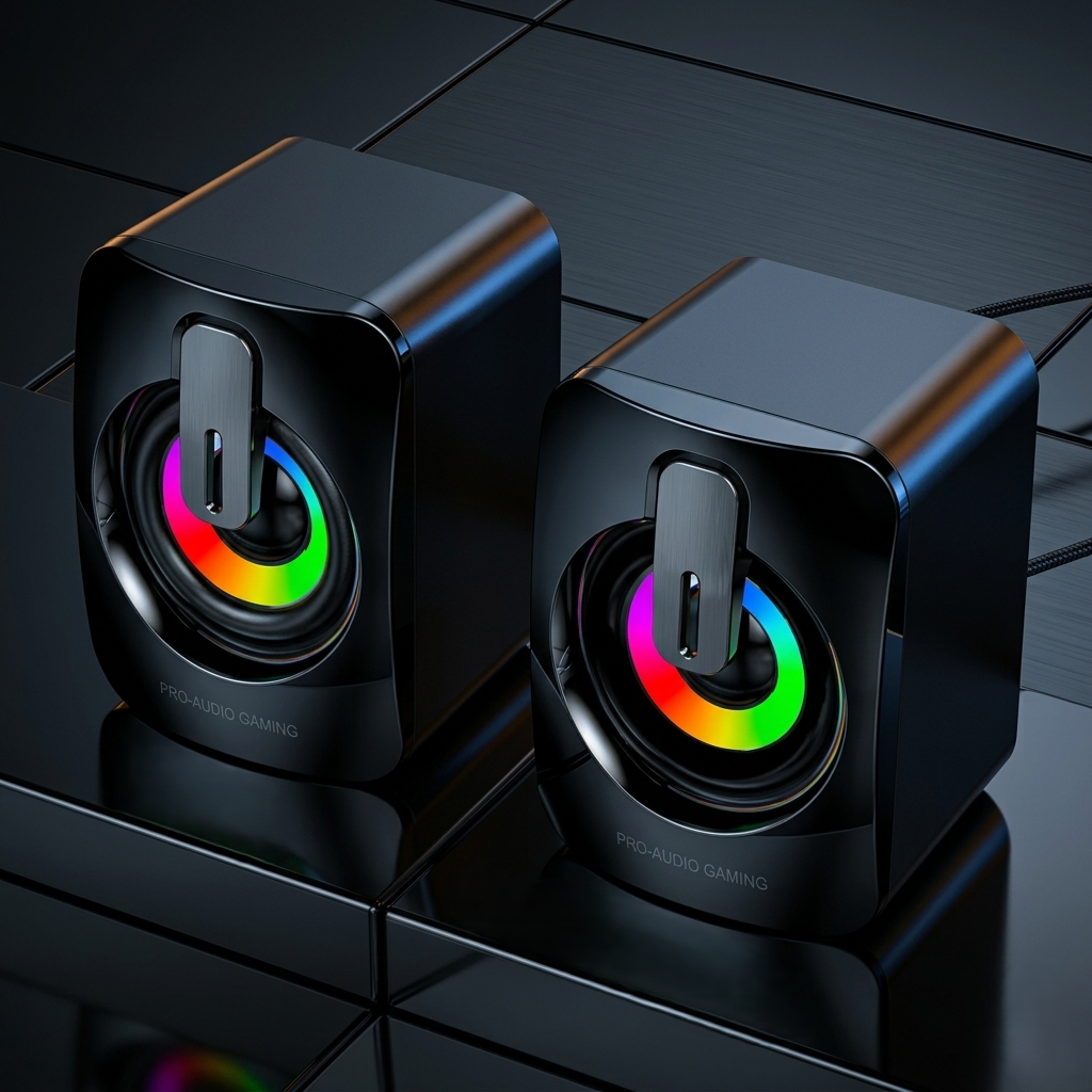 RGB Gaming Speakers for PC, HIFI Stereo Sound Box with LED Light & Microphone