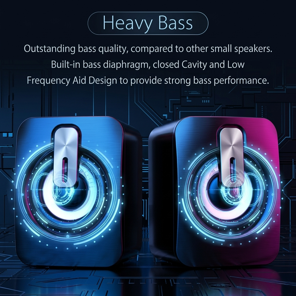 RGB Gaming Speakers for PC, HIFI Stereo Sound Box with LED Light & Microphone