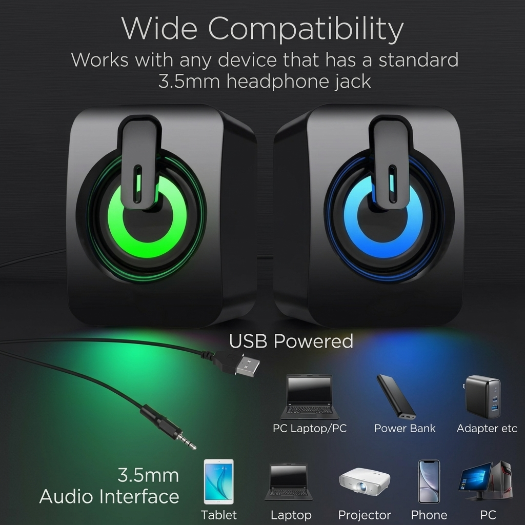 RGB Gaming Speakers for PC, HIFI Stereo Sound Box with LED Light & Microphone