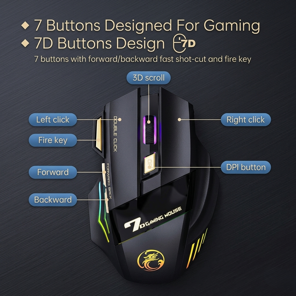Rechargeable Silent Click Bluetooth Gaming Mouse with 2.4GHz USB