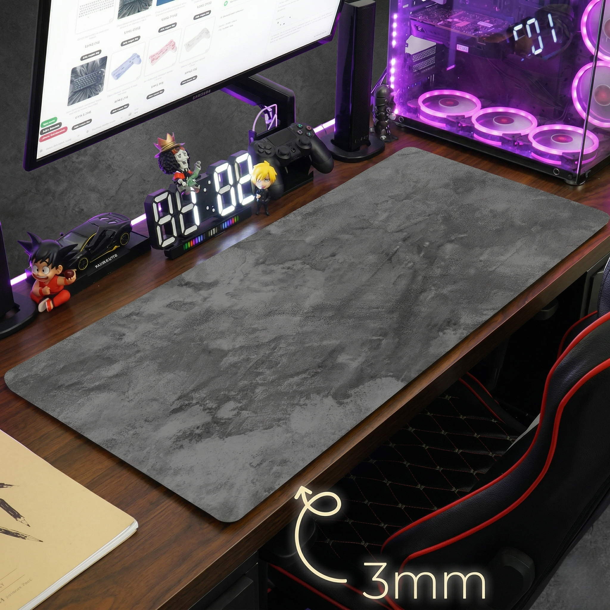 Gray Series Mouse Pad, Overlocked Edges, Desk Mat for PC & Laptop