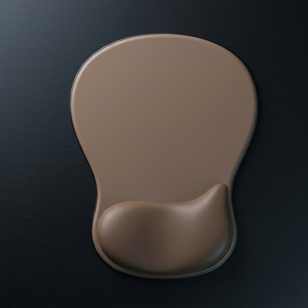 Brown wrist rest mouse pad on a dark background