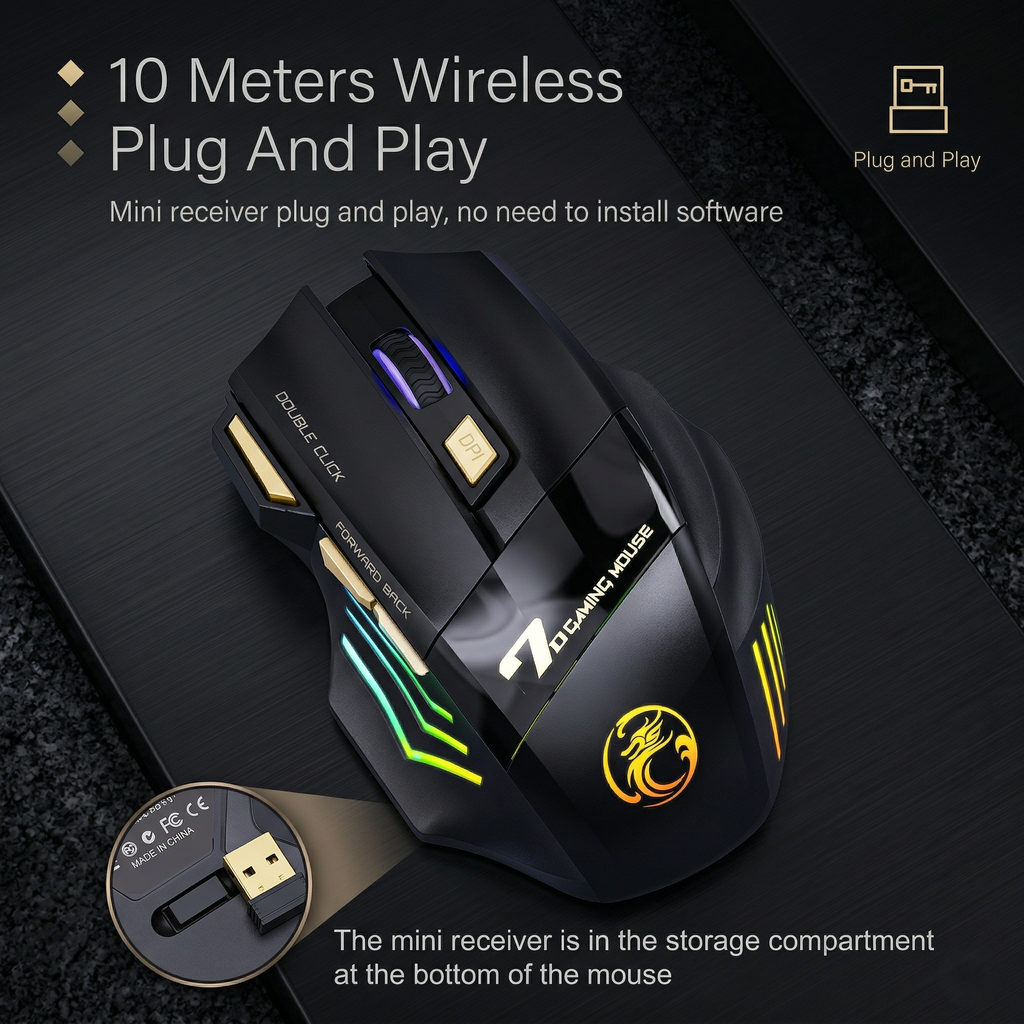 Rechargeable Silent Click Bluetooth Gaming Mouse with 2.4GHz USB