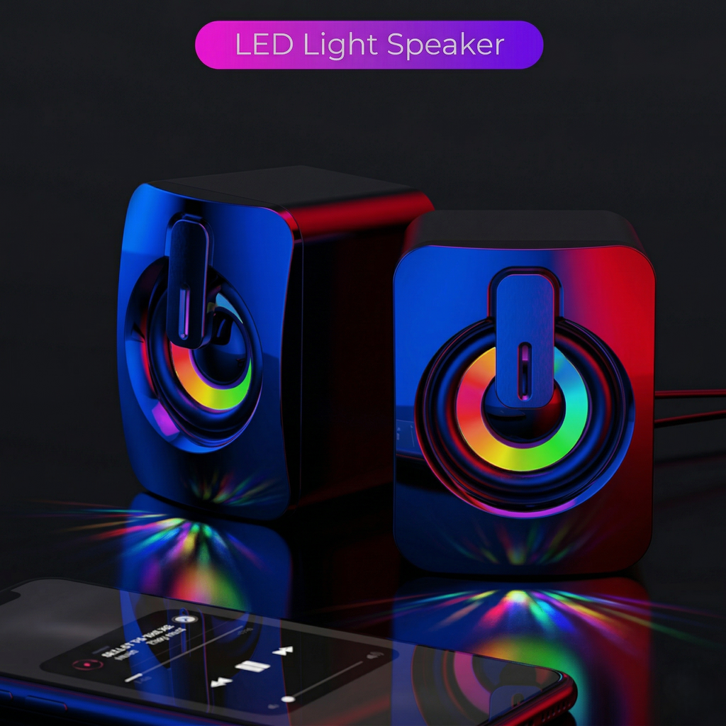 RGB Gaming Speakers for PC, HIFI Stereo Sound Box with LED Light & Microphone