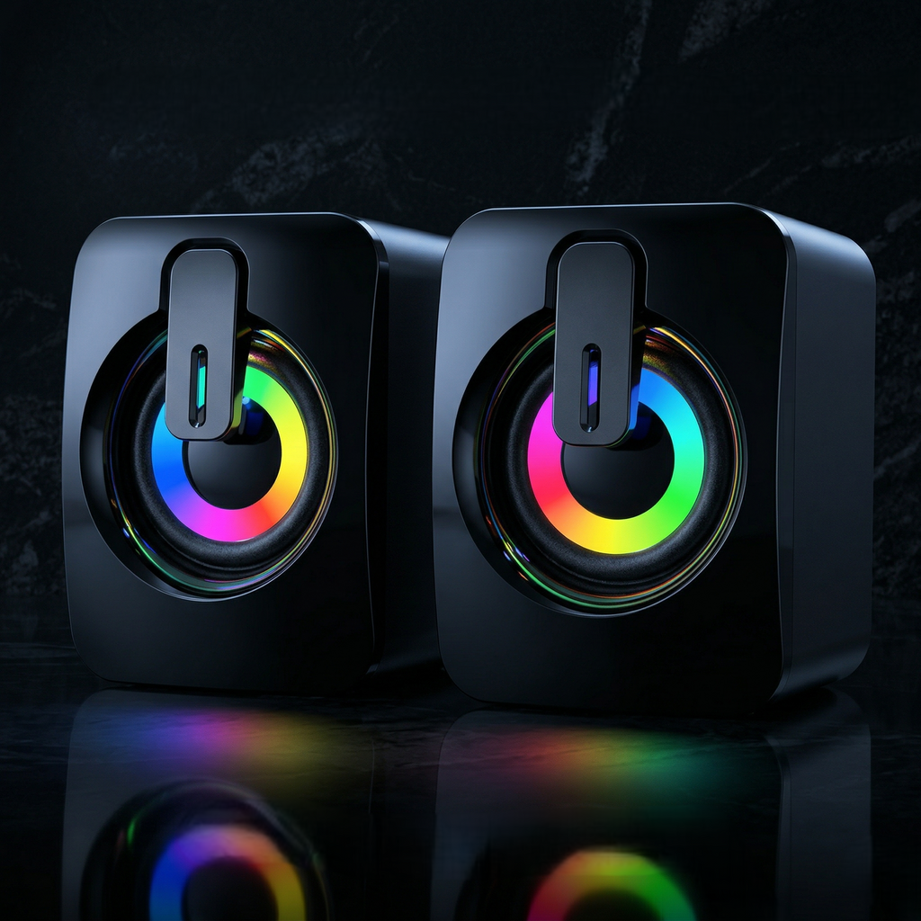 RGB Gaming Speakers for PC, HIFI Stereo Sound Box with LED Light & Microphone