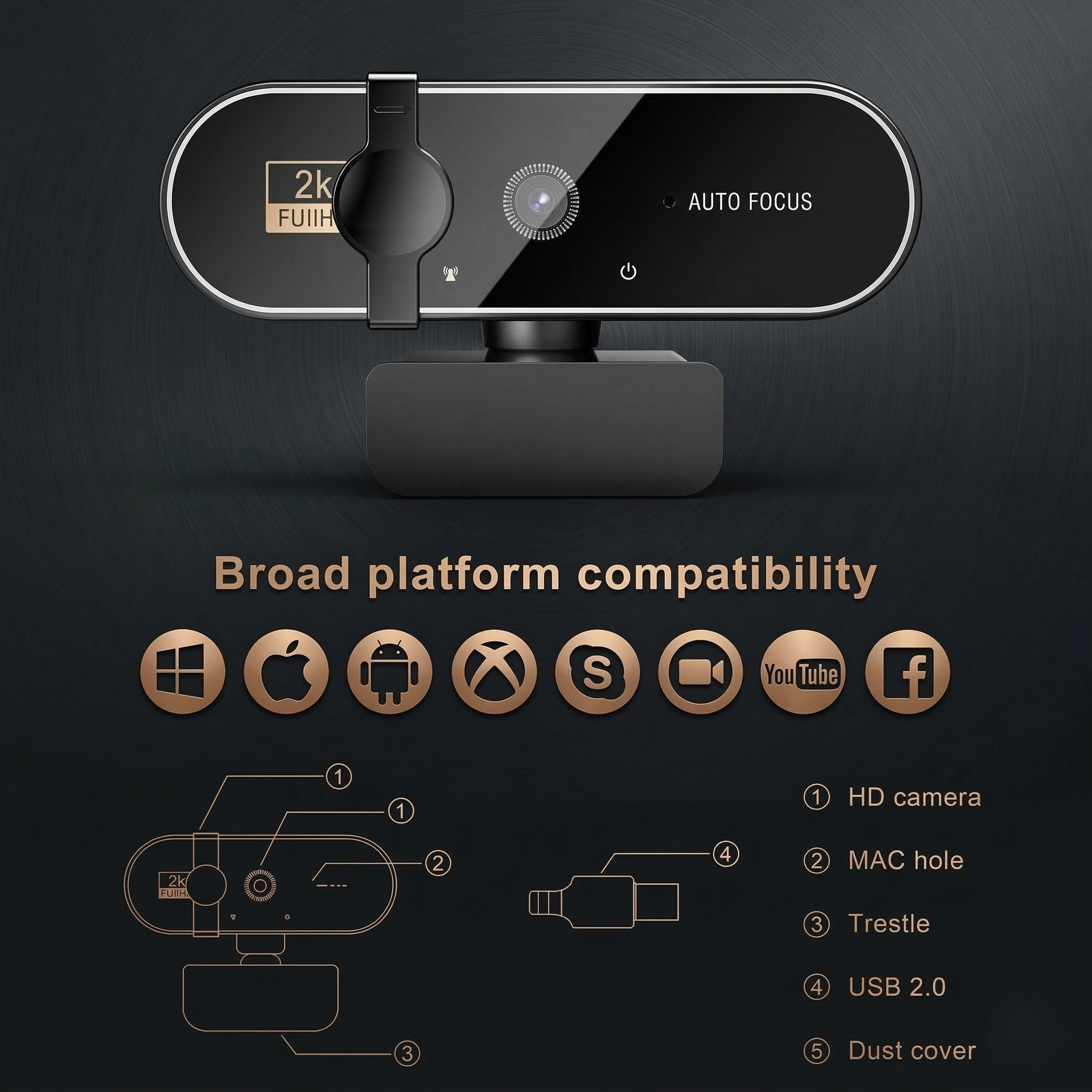 Ultra HD 4K Autofocus Webcam | Built-in Mic for Streaming & Office