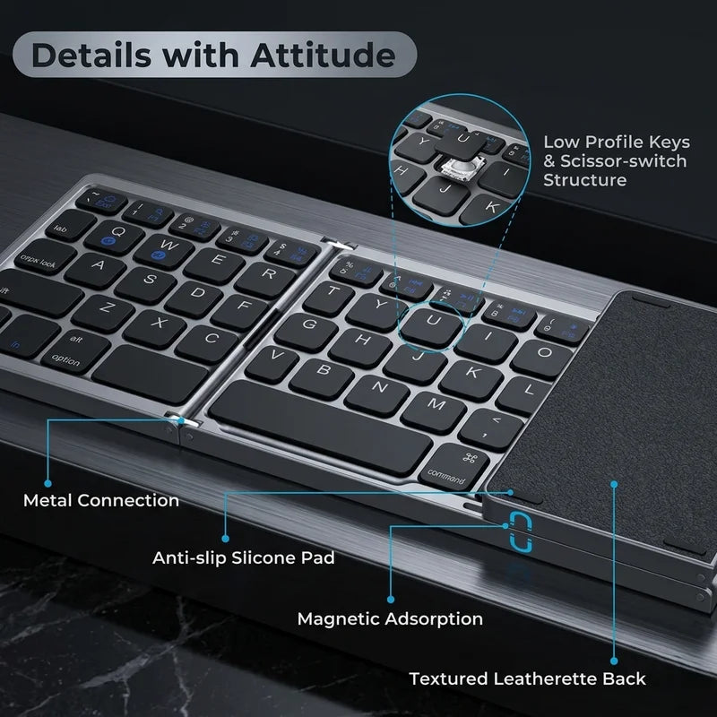 Keyboard with labeled features on a dark background