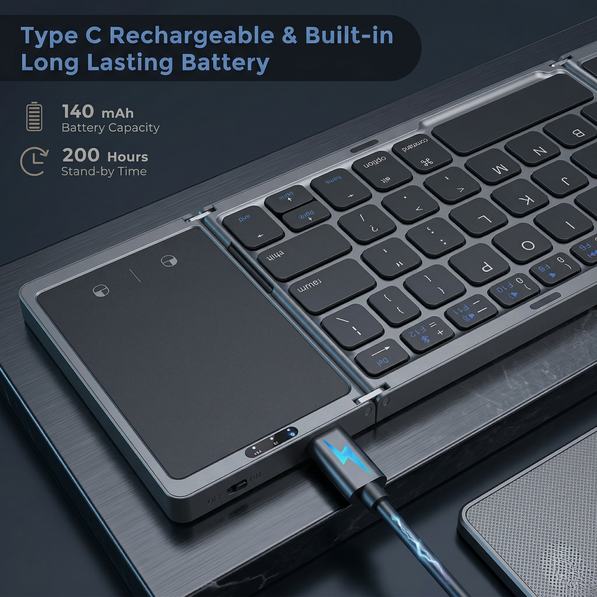 Foldable Wireless Bluetooth Keyboard for PC, Mac, Smartphone, Windows & iOS/Android