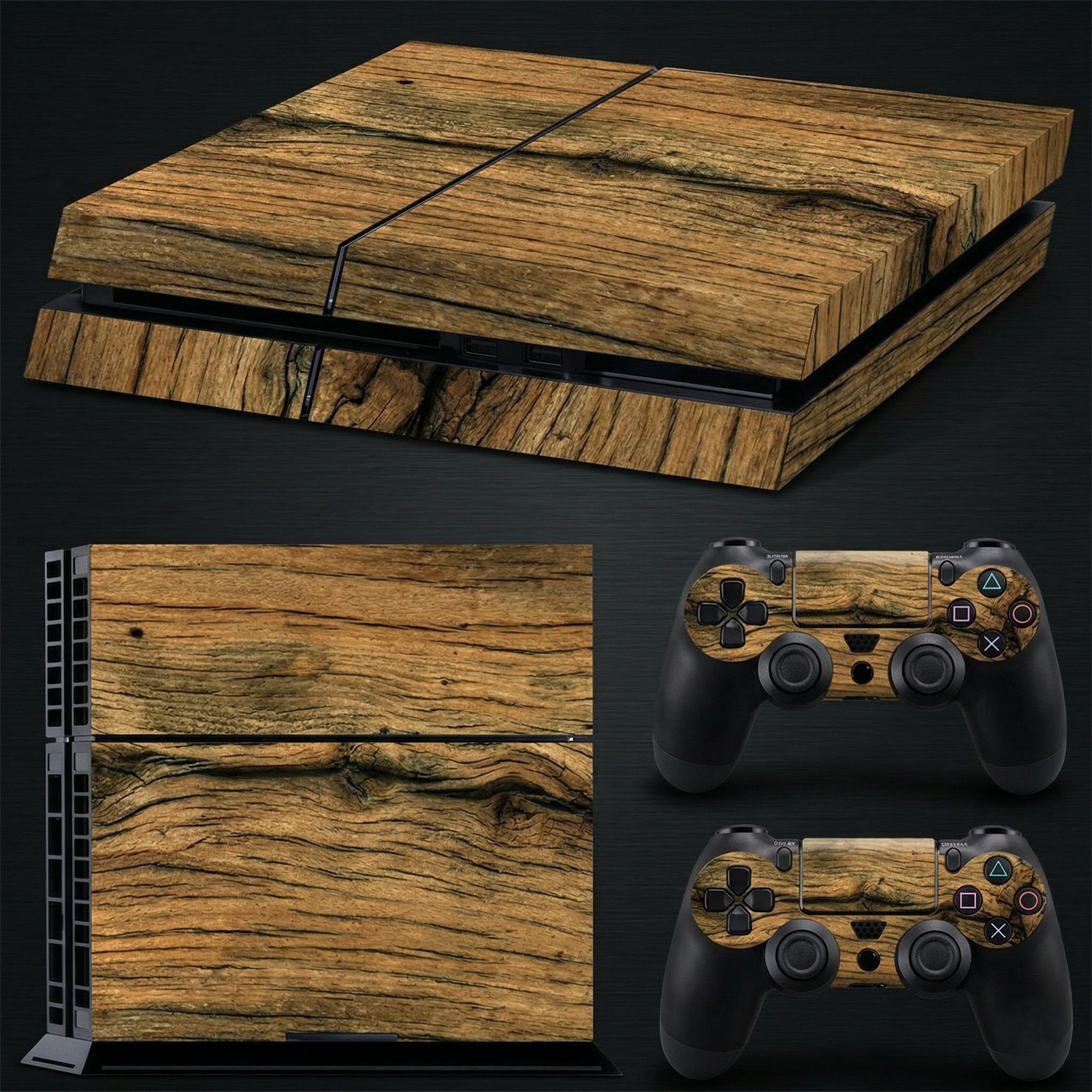 PS4 Wood Grain Vinyl Skin Set for Console & Controllers