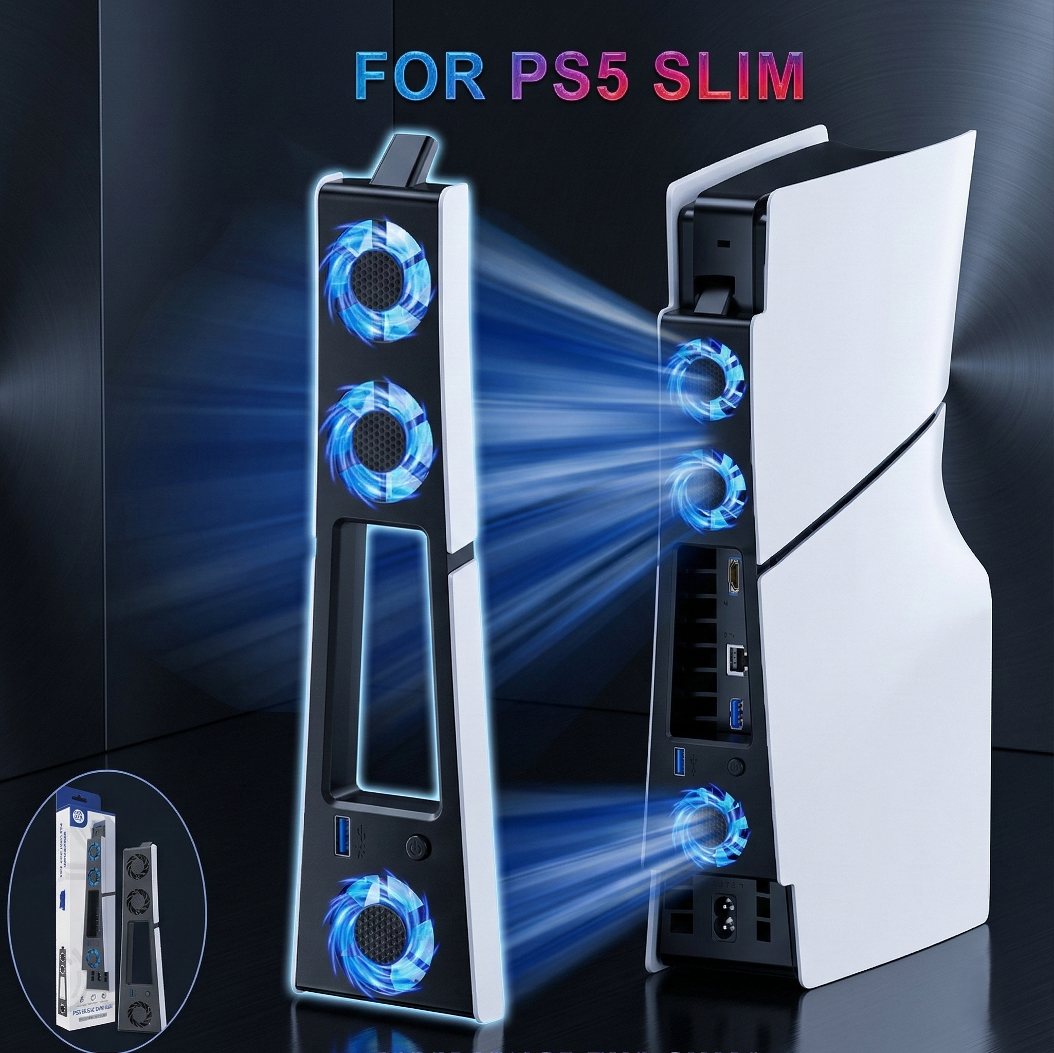 PS5 Slim Cooling Fan with LED Light & Noise Reduction