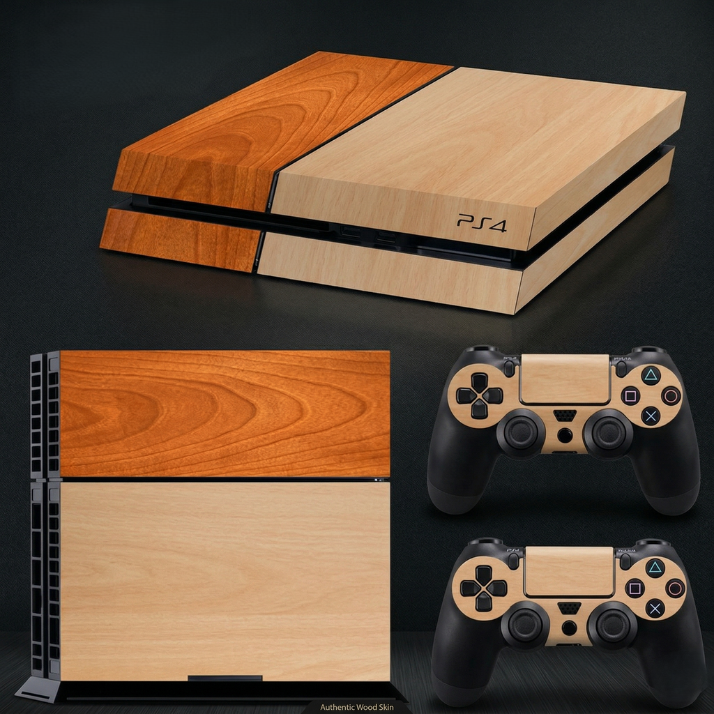 PS4 Wood Grain Vinyl Skin Set for Console & Controllers