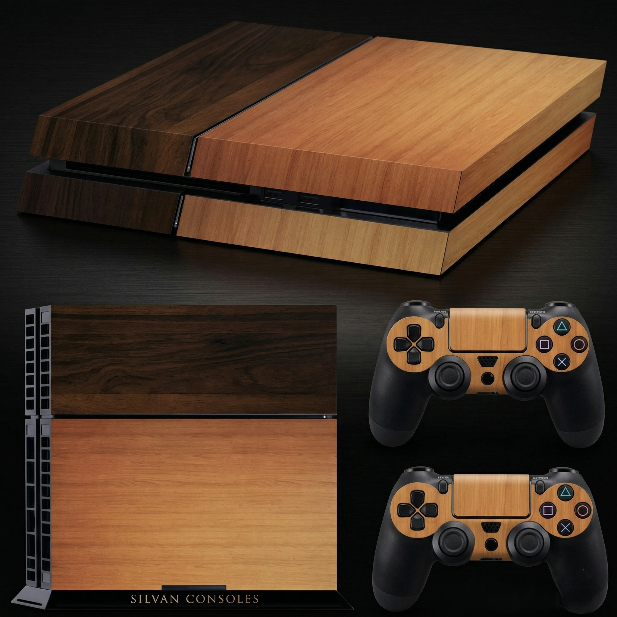 PS4 Wood Grain Vinyl Skin Set for Console & Controllers