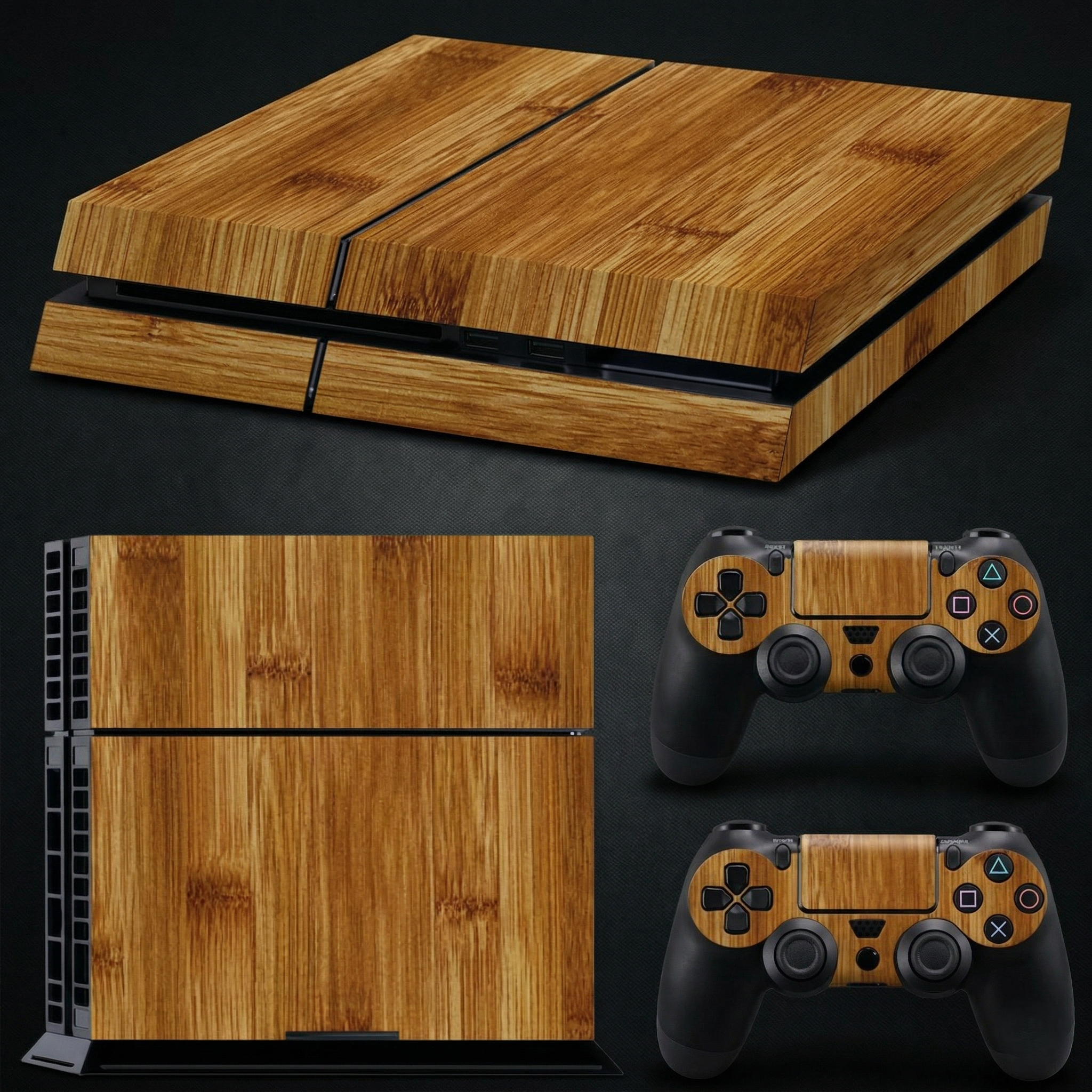 PS4 Wood Grain Vinyl Skin Set for Console & Controllers