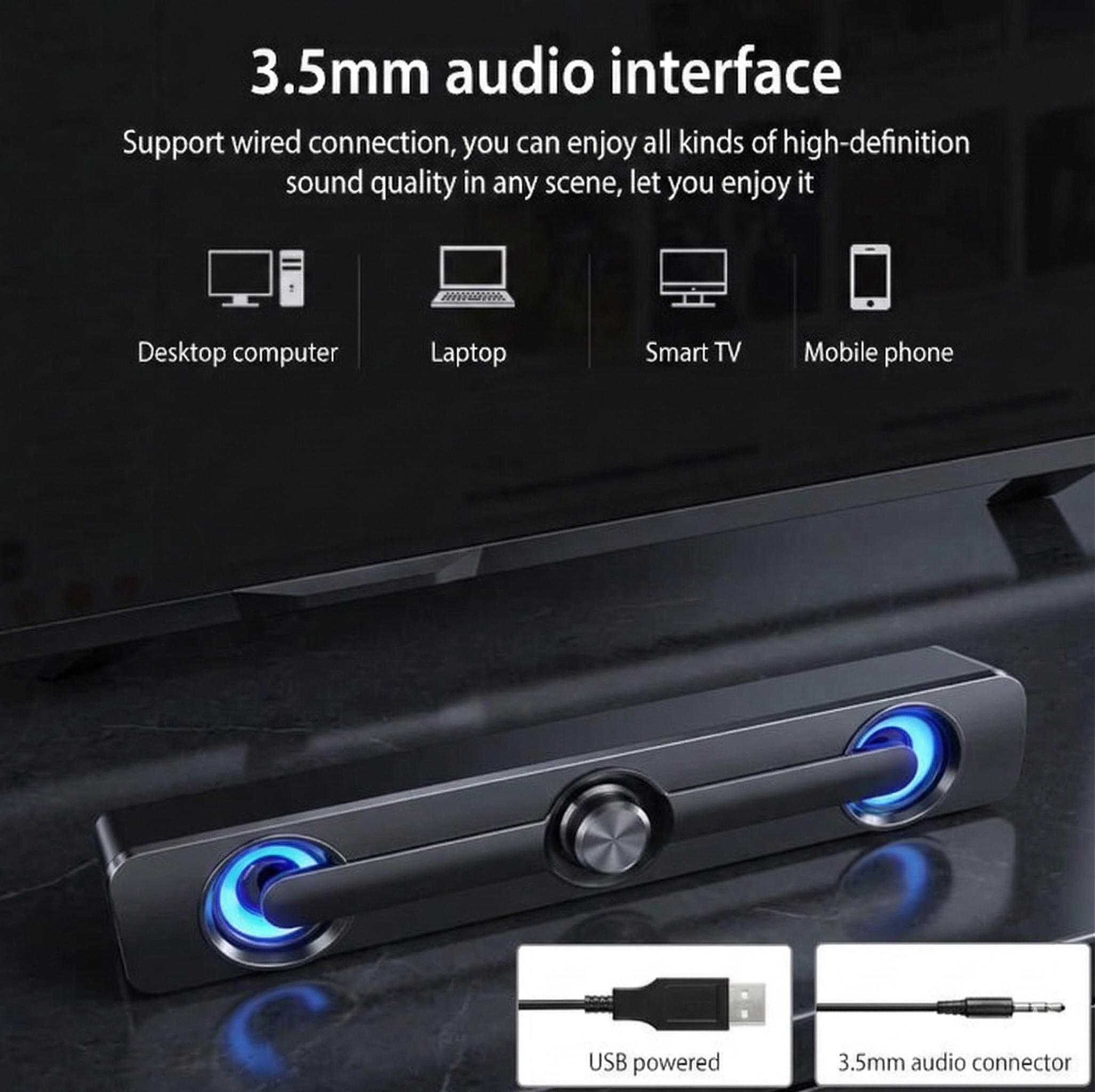 2-in-1 Universal Soundbar | Bluetooth & 3.5mm Aux Support