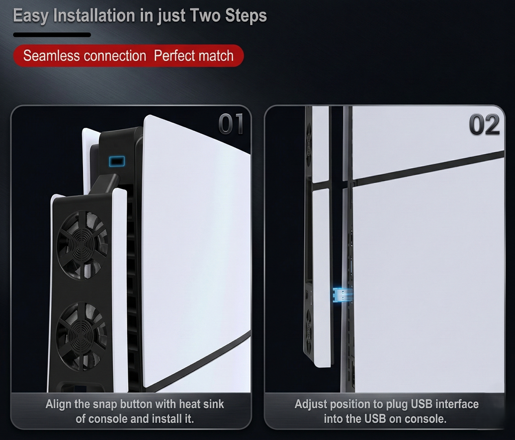 PS5 Slim Cooling Fan with LED Light & Noise Reduction