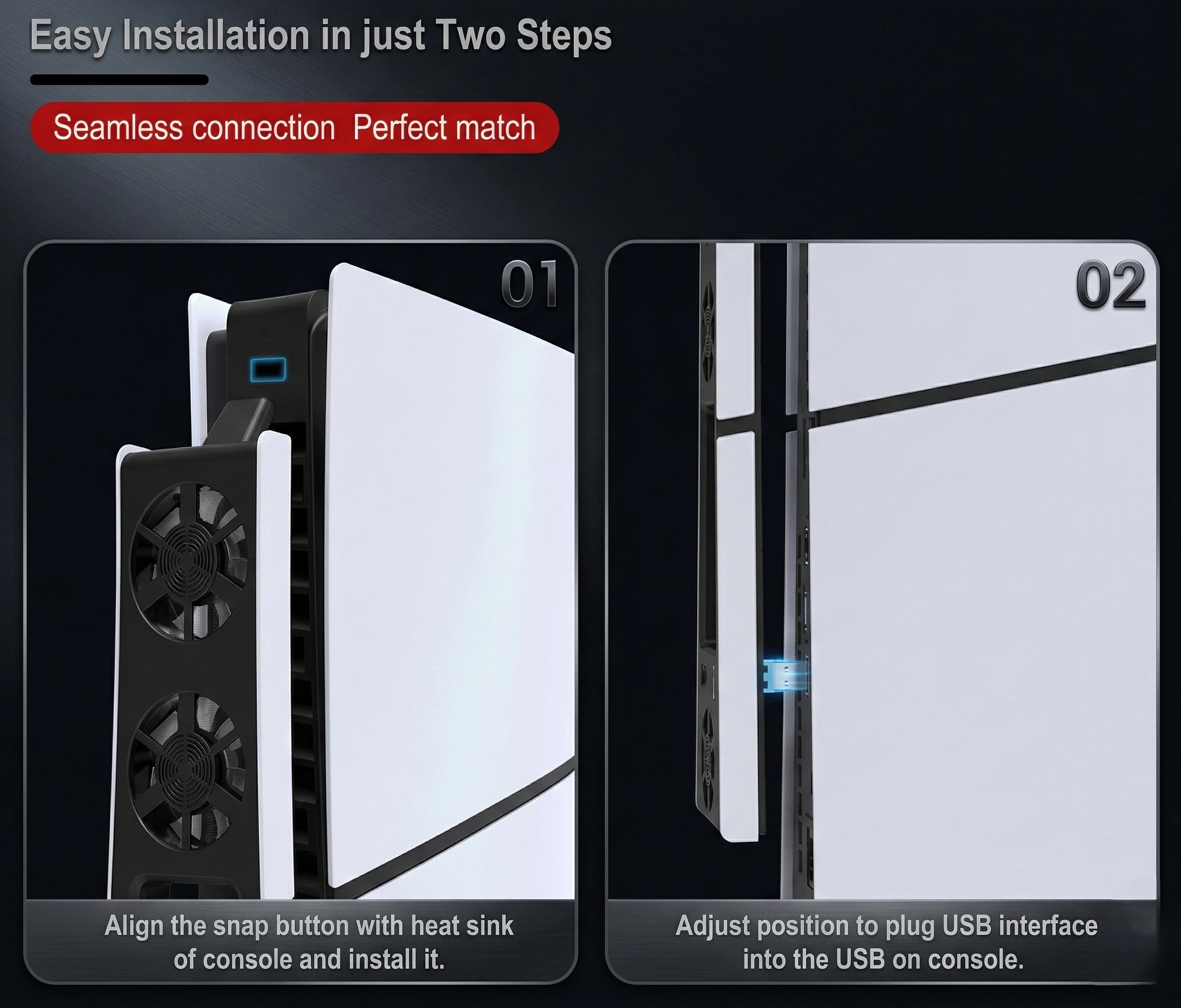 PS5 Slim Cooling Fan with LED Light & Noise Reduction