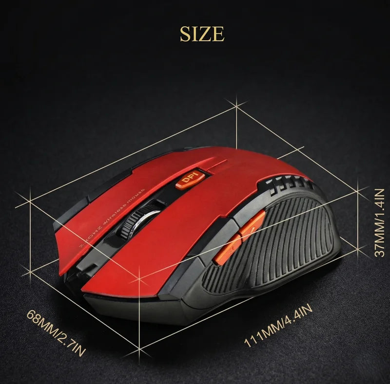 Red gaming mouse with measurement details on a black background